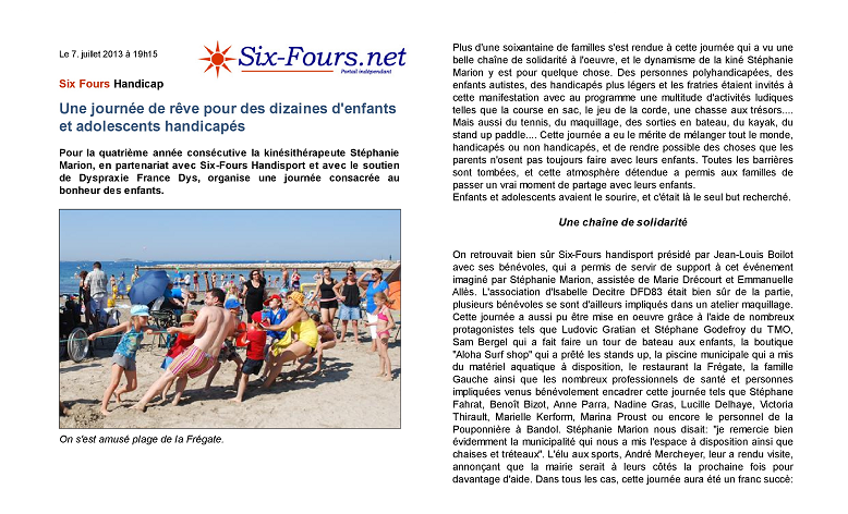 Article Six-Fours.net du 7/07/2013