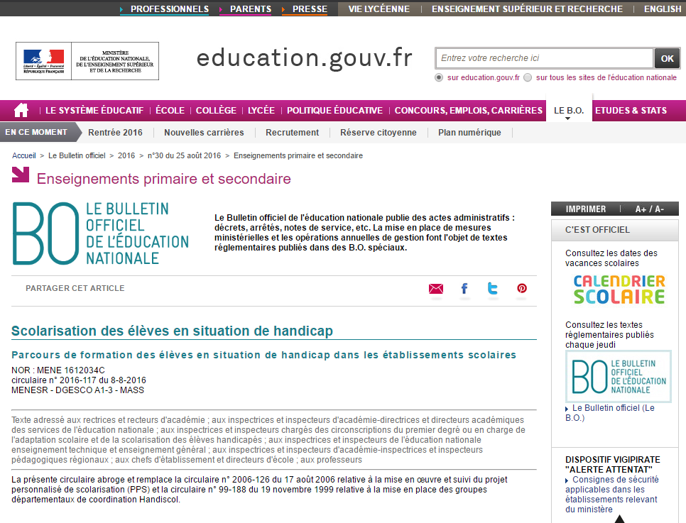 Lire la suite à propos de l’article Parcours de formation des élèves en situation de handicap