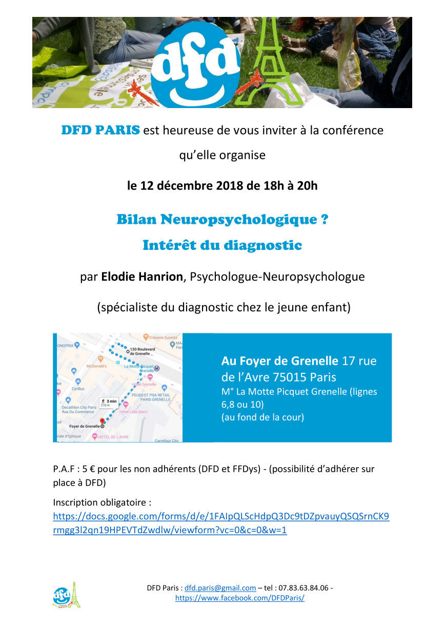 DFD Paris : conférence bilan neuropsychologique