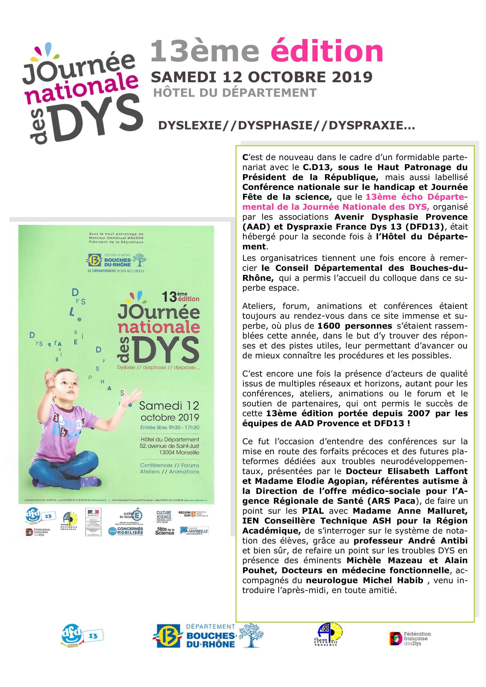 Lire la suite à propos de l’article DFD 13 : Infos Journée DYS et retours 2019