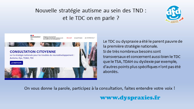 Lire la suite à propos de l’article Consultation du gouvernement sur les TND : pour une prise en compte du TDC !