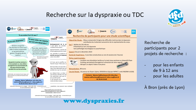 Lire la suite à propos de l’article Participants pour recherche sur le TDC à Bron