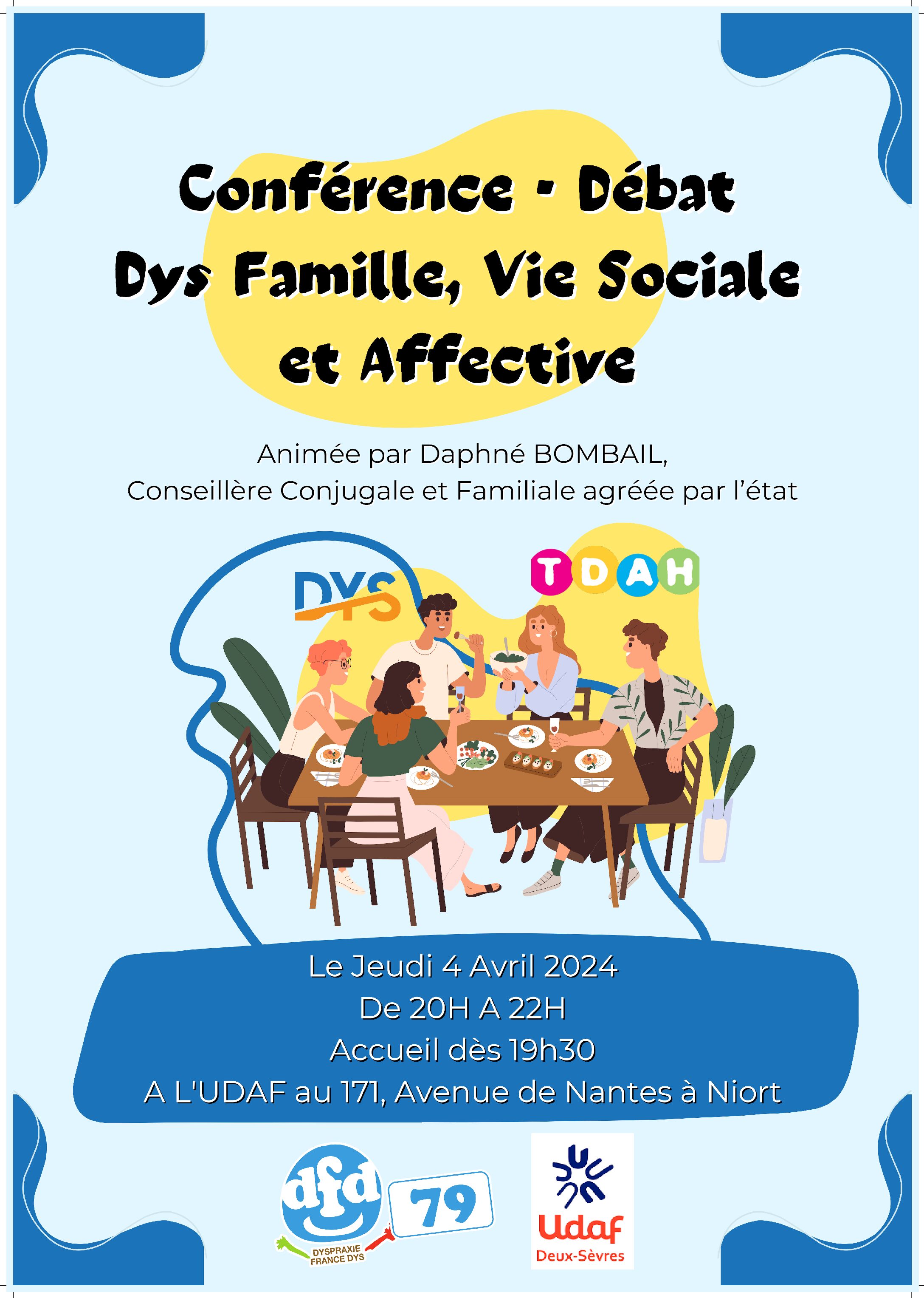 Conférence-Débat Dys Famille, vie sociale et relationnelle, à Niort